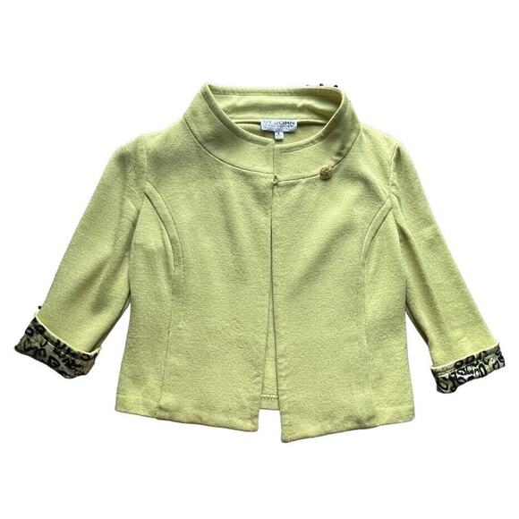 St John Blazer Women Sz 6 Lime Green Open Front Santana Knit Jacket Stunning USA - Picture 2 of 12